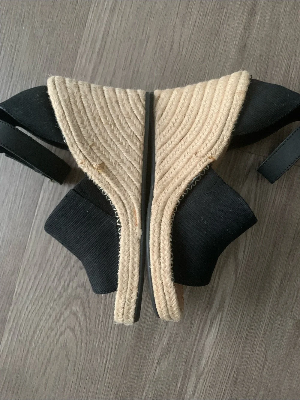 TOMS Black Canvas Espadrille Wedge Sandals with Ankle Strap